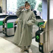 갠소 양털 배색 지퍼 롱 야상 점퍼