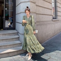 랩디자인 브이넥 어깨셔링 캉캉 스커트 롱원피스