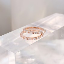 뱀부 바게트컷 화이트 브라운 일자셋팅 가드링 은반지