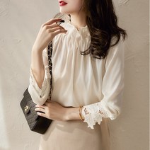 스타일아유 여성 러블리 모티브 레이스 실키 블라우스 [AYA8BL0181]