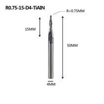 텅스텐 솔리드 카바이드 엔드 밀 4mm 6mm 8mm 볼 노즈 테이퍼 엔드 밀 라우터 비트 cnc 테이퍼 목재 금속 밀링 커터, r0.75-15-d4-tialn