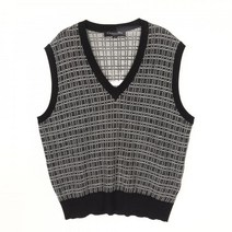 Block Pattern V-Neck Knit Vest (S)