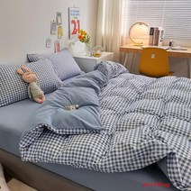 puildaug 인쇄되지 않은 세탁면 샌딩 4 피스 순수 격자 무늬 시트 퀼트 커버 침대 모자 기숙사 3 피스 세트