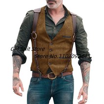 여성트위드자켓 봄 원피스 코디 트위드 자켓 조끼 남성 헤링본 울 트위드 민소매 재킷 Gilet 옴므 4 버튼
