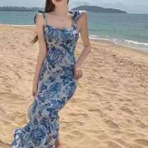 꽃무늬 끈나시 플로랄 롱원피스 여름 바캉스 휴가코디