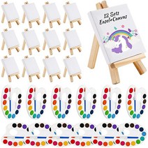 미니 수채화 물감 세트 12가지 색상 7.6 x 7.6cm3 3인치 페인팅 캔버스 패널 나무 이젤 스트레치 디스플레이 브러시 키트 어린이 학교 아트 파티 선물 24개 USA 미국, 24
