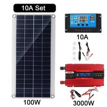 220v 태양광 발전 시스템 100w 태양 전지 패널 18v 배터리 충전기 3000w 인버터 키트 전체 10-50a 컨트롤러 홈 그리드 캠프 전화, 10a 세트