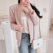 자체제작 하객 핑크 노카라 트위드 자켓