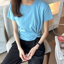 KORELAN리얼 샷 새로운 디자인 꼬임 바닥 셔츠 반팔 여름 신작 슬림 핏 면 반팔 솔리드 컬러 탑 올 매치