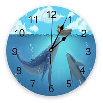 고래 고래시계 고래 벽시계 돌고래시계사람과 동물 고래 보트 조용한 장식적인 벽시계 디지털 시계 작동 일주 본사 학교 시계, stw00125