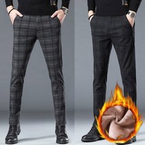 겨울 체크 모직 슬랙스 슬림핏 융털 기모 바지 28-38사이즈