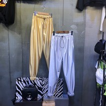 방송댄스 메탈릭 허리밴드 실버와 골드 조거팬츠