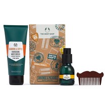 The Body Shop Groomed & Polished 수염 케어 선물 세트 - 비건 - 삼나무 & 세이지 수염 오일 30ml 과란 & 커피 모이스처라이저 및 빗 더바디샵