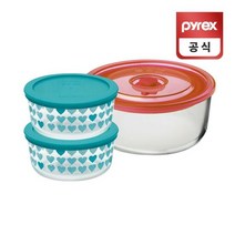 파이렉스 코렐 원형 저장용기 하트 스카이블루 이지씰 3050ml, 단품