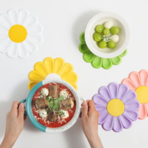 (1+1 2개세트) 피유코 디자인 정품 실리콘 냄비받침 코스터 식탁이 화사한 Daisy Flower 5Colors, 그린, 옐로우