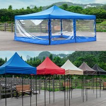 [GNG마켓] 천막추천세트 간편한 설치로 사용가능한 천막 세트 [지붕+기둥+4명 투명바람막이] 3가지사이즈 5가지 컬러, 3mX3m 사이즈 1세트, 블루