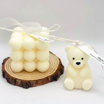 오브제 필라캔들 큐브 곰돌이 3종 세트 + 우드코스터, 유칼립투스