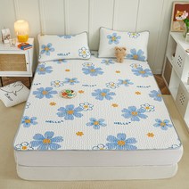 Blossom Bliss 여름쿨패드 침구세트 퀸사이즈 푹신한매트리스 베개커버 차렵이불, 아쿠아블루