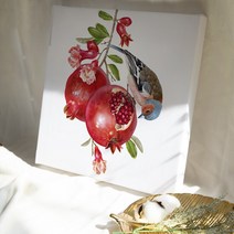 두꺼비집 배전함 가리개 풍수 잉어 달항아리 석류 캔버스 그림 액자 방꾸미기, 62 새와 석류1