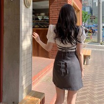 [레티고] 퍼프 반팔 셔츠 슬림 나시 원피스 세트