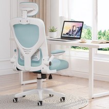 SeekFun 자세교정 중학생 학생용 사무용 컴퓨터의자 헤드형 의자, 화이트 푸른색+헤드