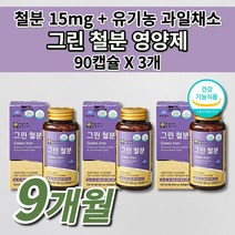 생리 출산후 임산부 청소년 여성 남성 철분제 식약처 인증 철 결핍 결핍증 철분 부족 증상 많은 음식 어지러움 에좋은 유산균 추출 유기농 과일 채소 그린 철분 비헴철 영양제 90캡슐, 3개