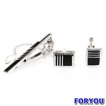 Foryou12534 클래식 블랙 사선 커프스링크 넥타이핀 세트 넥타이 커프스 타이바 핀