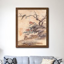 나봄갤러리 현재 심사정 - 춘토자경 토끼그림 한국화 꽃그림 동양화, 4.내츄럴 브라운 액자