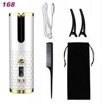 물결 고데기 펌 헤어기기 자동 헤어 컬링 아이언 무선 usb 충전식 헤어 컬러 휴대용 lcd 디스플레이 curly auto curling women curls 파도 도구, 화이트 스탠다드
