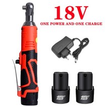 전동라쳇 12V 18V 임팩트 렌치 무선 충전식 전기 3/8 인치 직각 래칫 드라이버 전동 공구 도구 핸드 헬드 부드러운 그립감 스피드 조절 가능 강력 led 라이트 대용량, 유럽 연합, 18V 2개 배터리