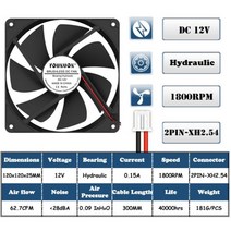 컴퓨터 호환 쿨러 PC 부품 더블 볼 120x120x25mm 냉각 팬 DC 5V 12V 24V 48V 12cm 120mm 12025 케이스 Btc 서버, 12V FLuid 1800RPM
