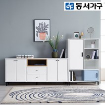 동서가구 아론 높은거실장＋장식장 DF915130, 거실장색상_화이트[유광] 공간박스색상_네이비[무광]_네이비[무광]