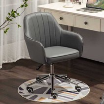 회전의자 높이조절 컴퓨터 의자 학생 화장대 바퀴, 화이트 가죽 및 그레이 가죽 금속 다리강철발
