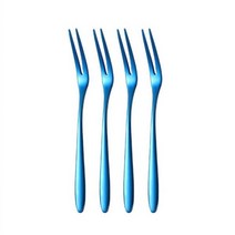 4pcs Fruit Fork Set Mini Cute Stainless Steel Dessert Forks Silver Gold Rose Cake Flatware Cutery fo, 4PCS-Blue