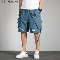 JUST FEEL!NG 여름 기능성 루즈핏 힙합 스트리트 남성 반바지 포켓 카고 반바지 빅사이즈 학생 청년
