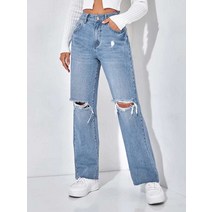 l2023신상l SHEIN PETITE 대미지 일자 청 201193