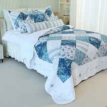 침대 커버 패치워크 린넨 격자 무늬 면 이불 더블 매트리스 개