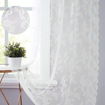 플로럴 레이스 시어 커튼 블랙 방 어린이 침실 139.7 x 160cm(55 63인치) 우아한 로즈 니트 자수 경량 로드 포켓 튤 보일 창문 트리트먼트 세트 주방용 패널 2개, Rose 55 x63
