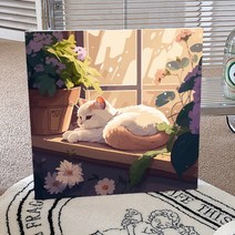 urkoteer DIY 명화 그리기 세트 40 x 50 cm 액자형 유화 붓 2세트 증정, 고양이-07