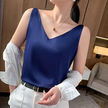 DFMEI 여성 스몰 브이넥 정장 이너 와이드 민소매 실크 나시