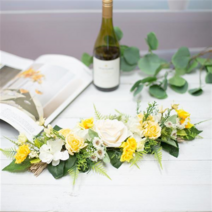 플라워 갈란드 라피아 세팅 50cm 조화 센터피스 장식, 옐로우