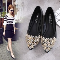 Baixing 플랫 펌프스 봄가을 골드 비즈 여성화 215-265mm