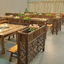 레스토랑 커피숍 실내 인테리어 북유럽 느낌 파티션 꽃 선반 거실 장식 격자 울타리 펜스 야외 정원 부식 방지 발코니 원목장식, 길이 50 ​​* 폭 25 * 높이 90cm 탄화