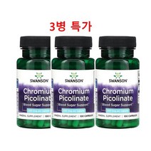 Swanson 크로뮴 피콜리네이트 미네랄 심혈관 혈당지원 200mcg 100캡슐 X 3병, 3개, 100정