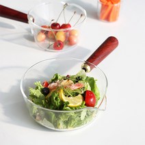 우드손잡이 내열 유리볼 에스프레소잔 샐러드 면기 시리얼 요거트 달빛스토어, 대 15cm