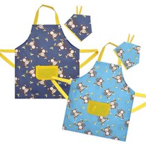 더해피 핸드메이드 아동용 버튼형 앞치마 몽키 바나나 미술 학원 요리 키친 식당 턱받이 만들기 입학