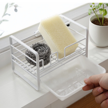 미노네싱크대 수세미 받침 걸이 거치대 스텐 물빠짐 와이드형 주방 세제 받침대 홀더 디스펜서 건조대, 화이트