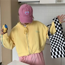 쇼트 후드 여 크림색 작은 키 루즈핏 카디건 집업 얇은 코트