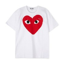 꼼데가르송 남성 더블하트 와펜 화이트 반팔티 AZ T026 051 1