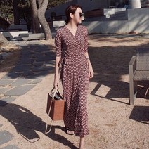 브엘세바 여성 가을 긴팔 롱 맥시 랩원피스G1550 556750795753